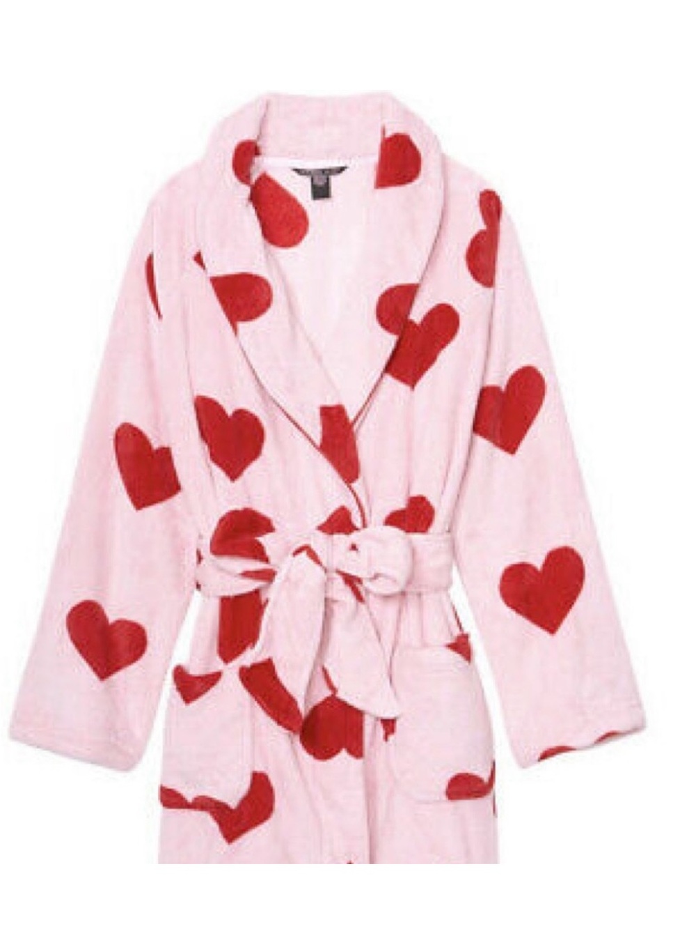 Victoria’s Secret Pink Plush Short Belted Robe with Red Heart Print Size XS/S